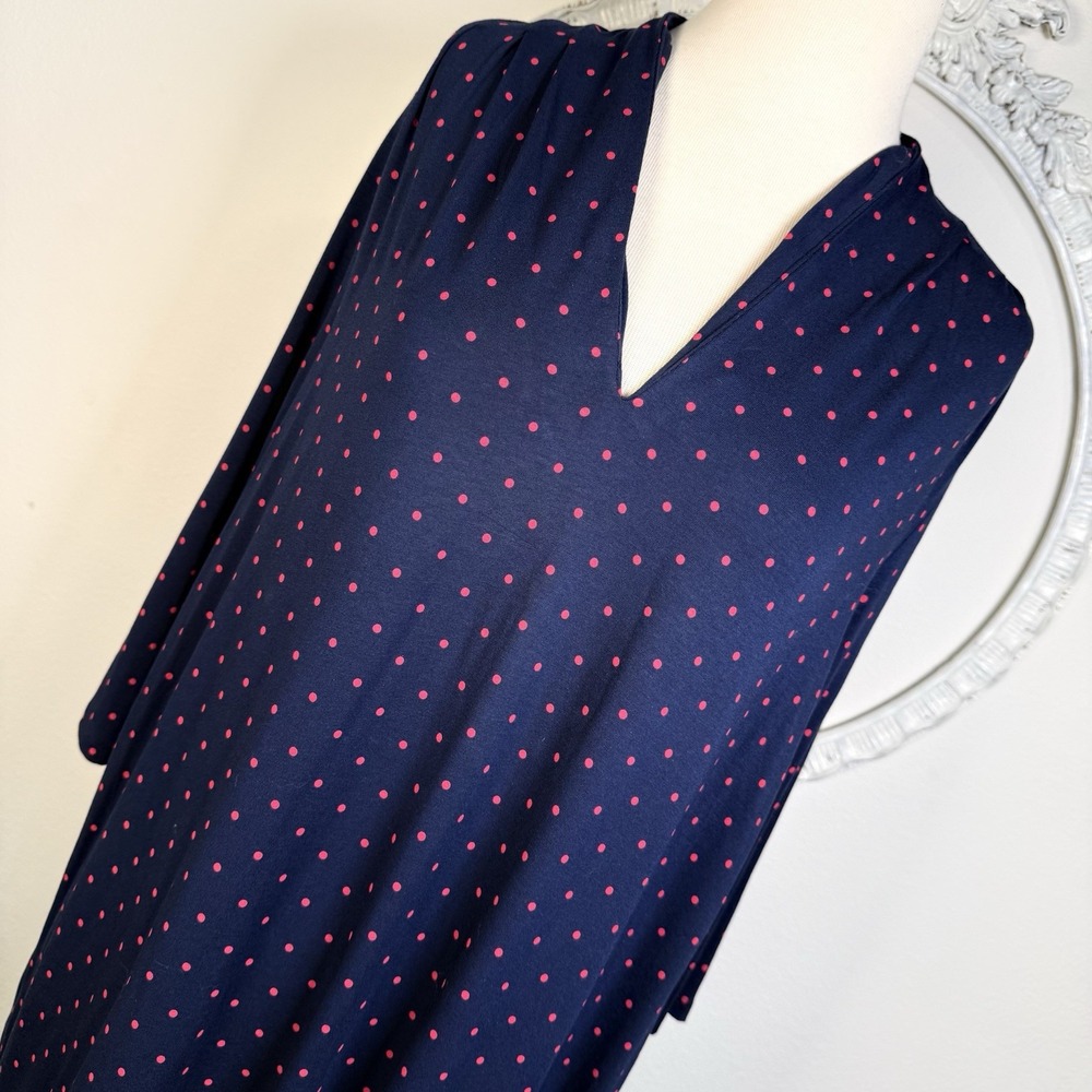 J Jill Wearever Collection Womens Top Navy Blue Pink Polka Dot Tunic Stretch L
